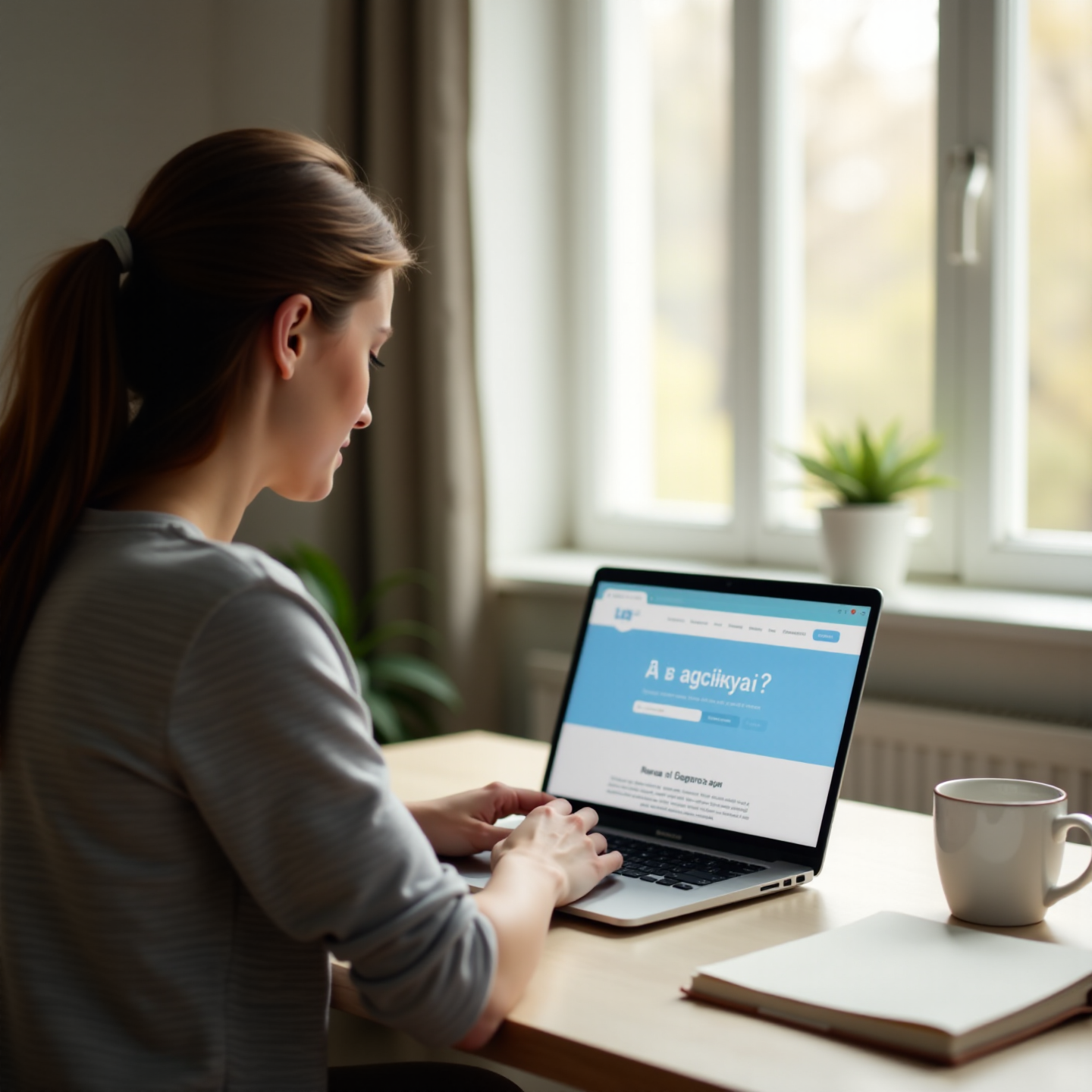 Изображение — человек с ноутбуком у окна, на экране — Госуслуги, в руках — чашка кофе, рядом — закрытая папка с надписью «ПФР — архив»